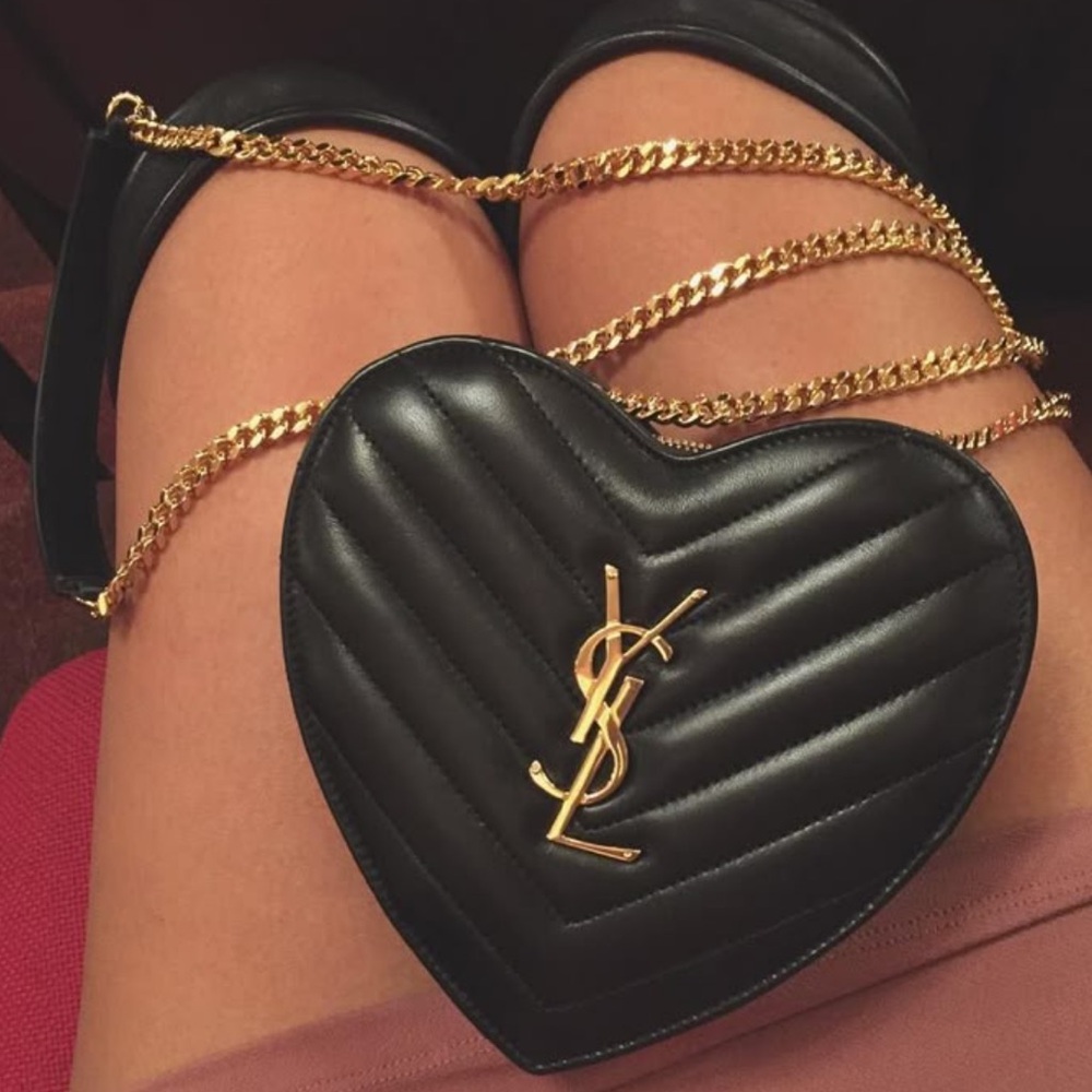 RARE Yves Saint Laurent YSL Love heart Chevron quilted leather crossbody bag - Picture 2 of 8